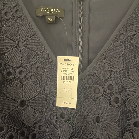 Talbots Navy Eyelet V-Neck A-Line Midi Dress - Picture 2 of 15